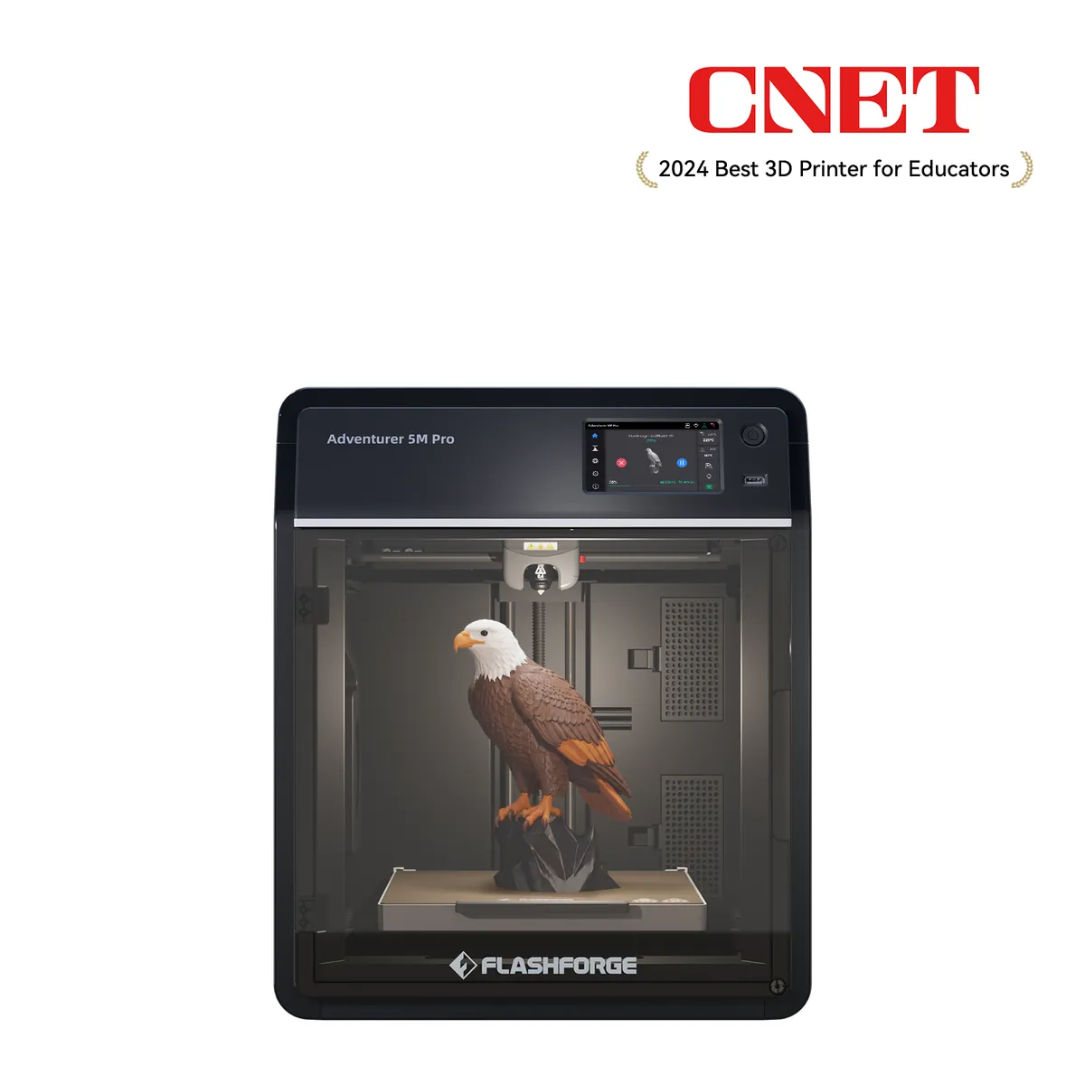 Flashforge Adventurer 5M Pro enclosed printer with an example model
