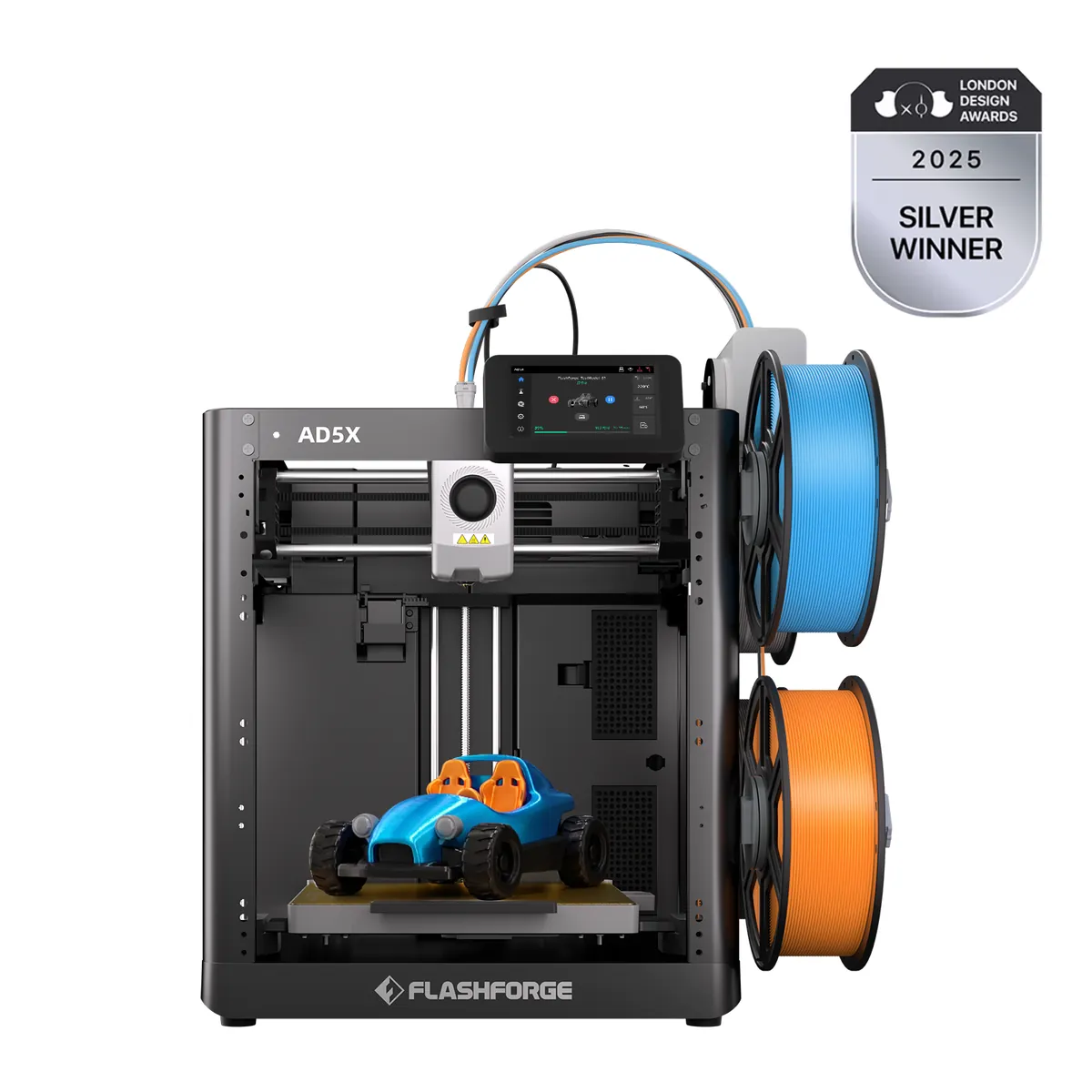 Flashforge AD5X with four filament paths and a multicolor example print