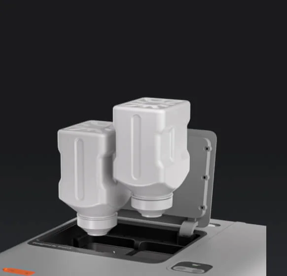 SnowX promotional view of SnowPod’s sealed powder cartridges above the printer